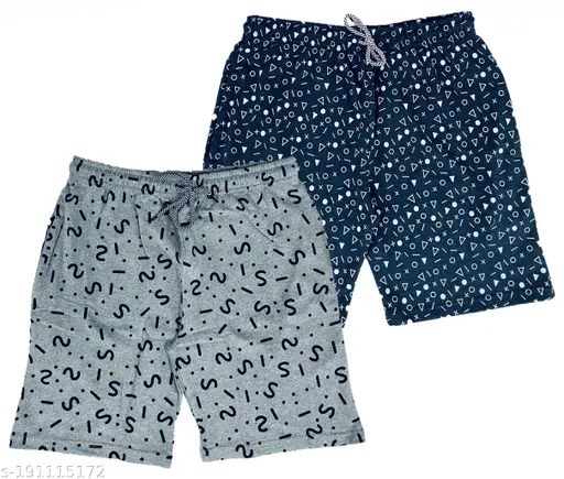 Men's Cotton Shorts pack of 2 Stylish Printed Cotton Shorts for men. Grey and Blue Color All over Printed Shorts